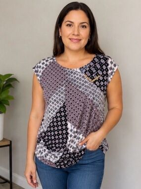 CALVIN KLEIN GEOMETRIC DRAPED BLOUSE